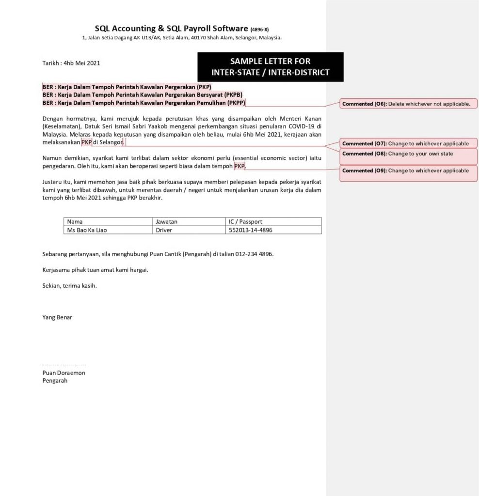 sample mco3 letter inter state inter district