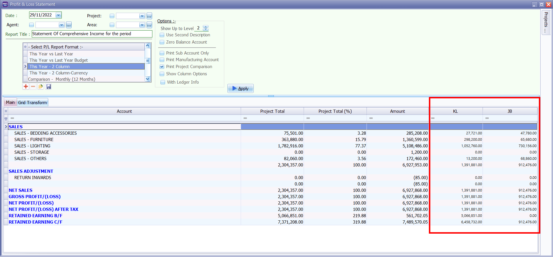 SQL Accounting Software - Consolidated Profit & Loss Across Branches